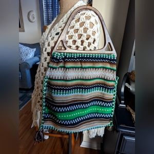 Vintage 80's Baja Wood Handle Yarn Bag